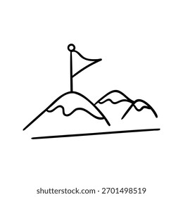Bandeira desenhada à mão no projeto do ícone do vetor do elemento do contorno do pico da montanha. Conquista e conceito de sucesso.