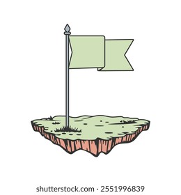 Hand drawn of a flag on a piece of land vector illustration, flag on land vector isolated on a white background