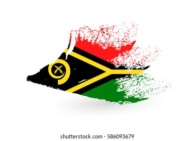 Hand drawn flag of Vanuatu. Brush painted illustration with a grunge effect.