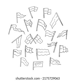 Banderas dibujadas a mano estilo doodle, señal nacional patriótica. 
Dibujo simple minimalista, pintado rápido. Esbozar carteles para el Día de la Independencia. Aislado. Ilustración del vector