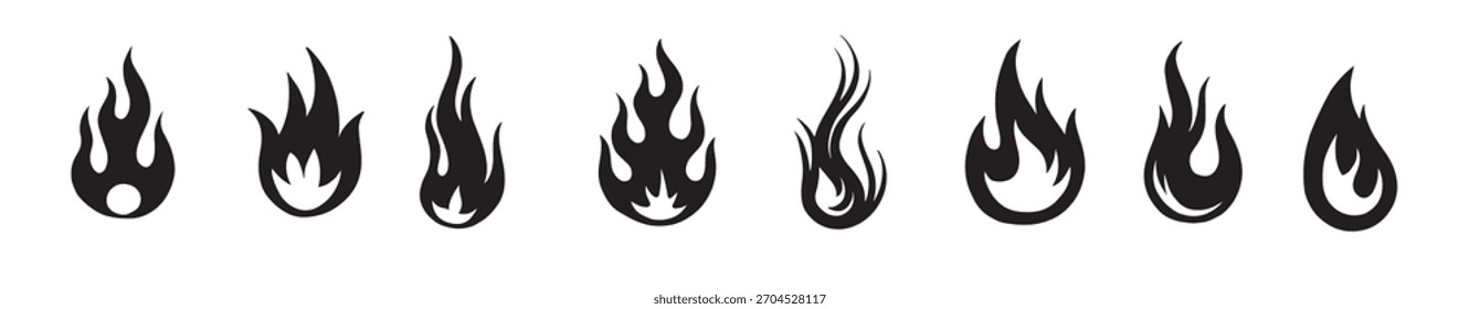 Conjunto de Vector blanco y negro de llama dibujado a mano ilustración