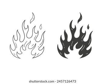 Hand drawn flames icons vector. set of fire icon