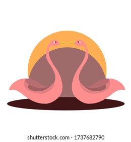 Hand drawn flamingo couple. Pink bird. Beautiful vector illustration isolated on white background. Sunset vibes . Trending style