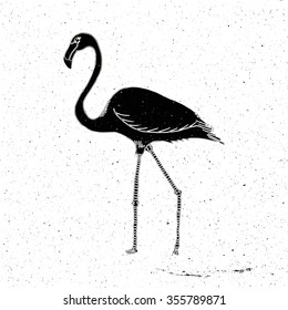 Hand drawn Flamingo grunge, can be used as a print on a t-shirt, textile, background, sign for the zoo, logo