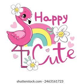 Hand Drawn Flamingo Vector Illustration, Summer Print Design, kids print on tshirt