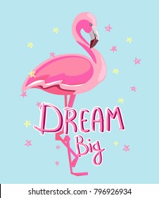 Hand Drawn Flamingo Vector Illustration, Summer Print Design, children print on t-shirt
