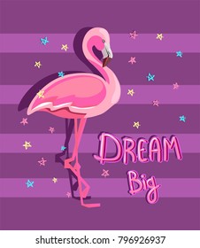 Hand Drawn Flamingo Vector Illustration, Summer Print Design, children print on t-shirt

