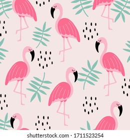 Vector de Flamingo dibujado a mano, sin fisuras de fondo rosado.