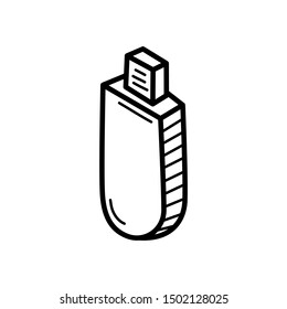 Hand drawn Flash Drive isolated on a white. Sketch. Vector illustration.