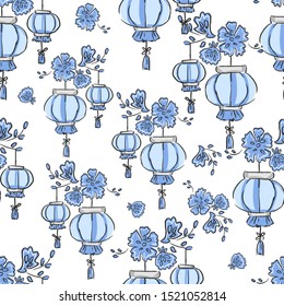 Hand drawn flashlight and flowers vector illustration