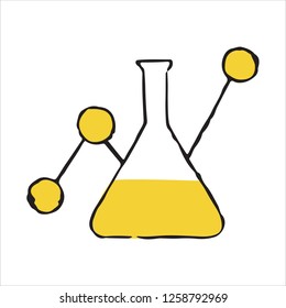 Hand drawn flask chemical reaction doodle icon. Vector illustration
