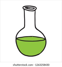 Hand drawn flask chemical reaction doodle icon. Vector illustration