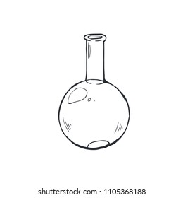Hand drawn flask isolated on white background. Glass beaker sketch vector illustration.