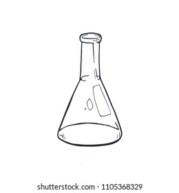 Hand drawn flask isolated on white background. Glass beaker sketch vector illustration.