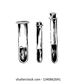 Hand drawn flasks sketch illustration. Vector black ink drawing isolated on white background. Grunge style.