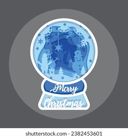 Hand drawn flat 3D Christmas Shadow BOX paper cut design