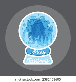 Hand drawn flat 3D Christmas Shadow BOX paper cut design