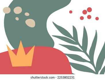 Hand drawn flat abstract background with leaves and organic shapes