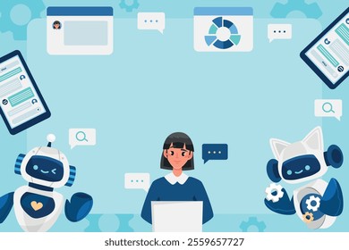 Hand drawn flat ai chatbot background