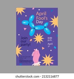 hand drawn flat April fools day poster flyer template vector
