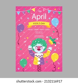 hand drawn flat April fools day poster flyer template vector