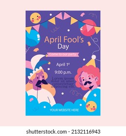 hand drawn flat April fools day poster flyer template vector