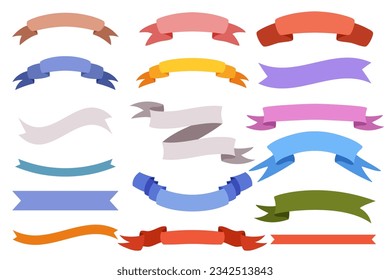 Hand drawn flat banner ribbon collection. Set of empty decorative silk ribbons. 