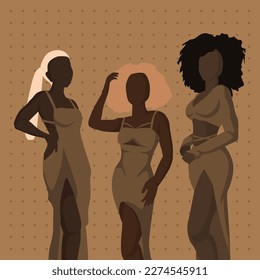 Hand drawn flat beautiful black women in neutral color