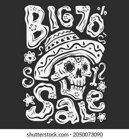 Hand drawn flat black and white dia de muertos sale illustration