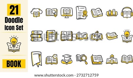 Hand Drawn Flat Book Doodle Icon Set – Education, Learning, Reading and Knowledge Vector Collection