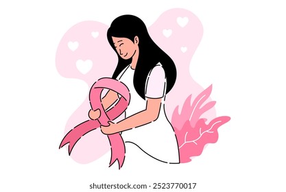 Hand drawn flat breast cancer awareness month illustration