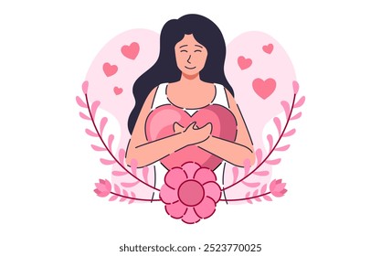 Hand drawn flat breast cancer awareness month illustration