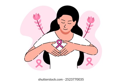 Hand drawn flat breast cancer awareness month illustration