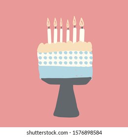 Hand drawn flat cake birthday cake with candles