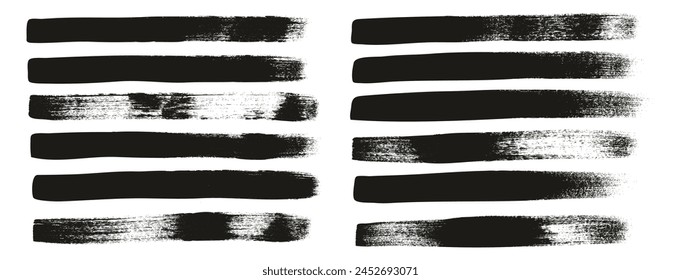 Hand Drawn Flat Calligraphy Paint Brush Regular Straight Lines High Detail Abstract Vector Background Set 