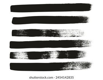 Hand Drawn Flat Calligraphy Paint Brush Regular Straight Lines High Detail Abstract Vector Background Set 