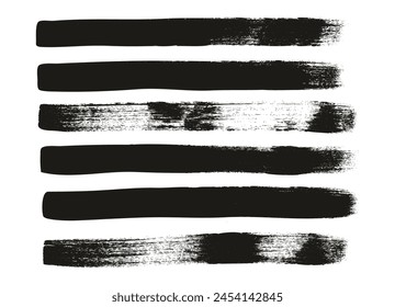 Hand Drawn Flat Calligraphy Paint Brush Regular Straight Lines High Detail Abstract Vector Background Set 