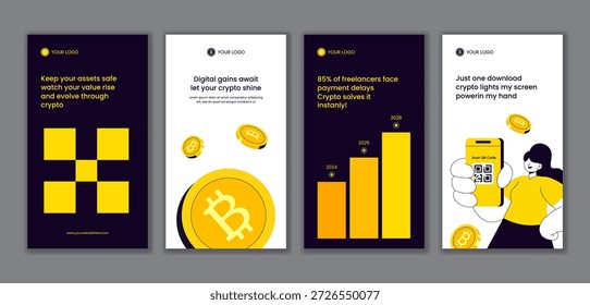 Dibujado a mano plana de dibujos animados de criptomonedas de la cartera de comercio de diseño para historias creativas de redes sociales