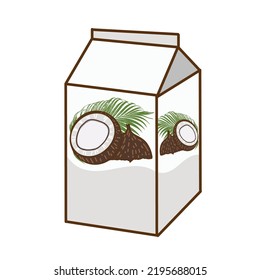 Hand drawn flat cartoon vector illustration of coconut milk carton box isolated on white background