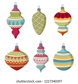 Hand drawn flat Christmas balls collection  isolated on white background. Vector