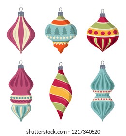 Hand drawn flat Christmas balls collection  isolated on white background. Vector
