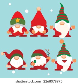 Hand drawn flat christmas gnomes collection