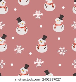 Hand drawn flat christmas pattern design with snowman character