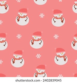 Hand drawn flat christmas pattern design with snowman character