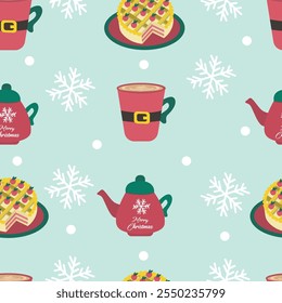 Hand drawn flat christmas seamless pattern design. Cute kawaii style. Suitable for wallpaper, backdrop, wrapping paper, children product, etc