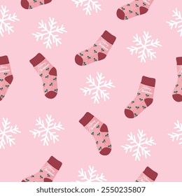 Hand drawn flat christmas seamless pattern design. Cute kawaii style. Suitable for wallpaper, backdrop, wrapping paper, children product, etc