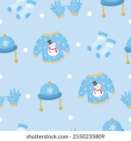 Hand drawn flat christmas seamless pattern design. Cute kawaii style. Suitable for wallpaper, backdrop, wrapping paper, children product, etc