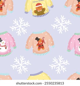 Hand drawn flat christmas seamless pattern design. Cute kawaii style. Suitable for wallpaper, backdrop, wrapping paper, children product, etc