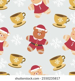 Hand drawn flat christmas seamless pattern design. Cute kawaii style. Suitable for wallpaper, backdrop, wrapping paper, children product, etc