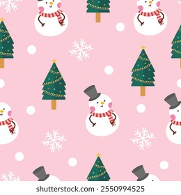 Hand drawn flat christmas seamless pattern design. Cute kawaii style. Suitable for wallpaper, backdrop, wrapping paper, children product, etc